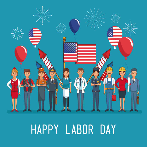 ilustrações de stock, clip art, desenhos animados e ícones de happy labor day card man head faceless with sport headband scribble - computer graphic image women national landmark