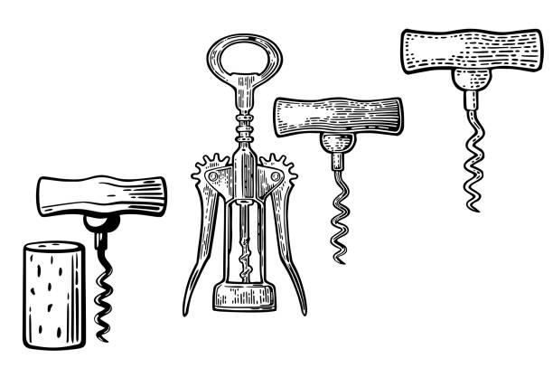 крыло штопор, основной шт�опор и пробка. - bottle opener stock illustrations