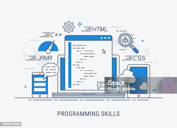 Illustrazione Vettoriale Delle Abilità Di Programmazione - Immagini vettoriali stock e altre immagini di Linguaggio informatico