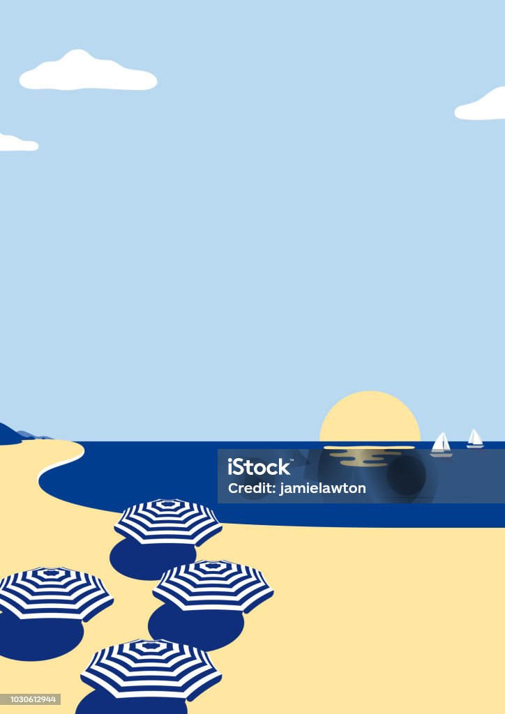 Summer Beach Scene Background This illustrated beach scene would make an ideal background for your summer design project. The illustrator 10 vector file can be coloured and customized to suit your needs and scaled infinitely without any loss of quality. Beach stock vector