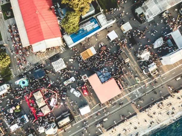 Photo of aerial view of people crowd on summer festival