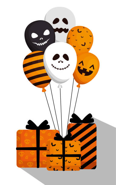 istock halloween card with balloons helium and gifts 1030643266