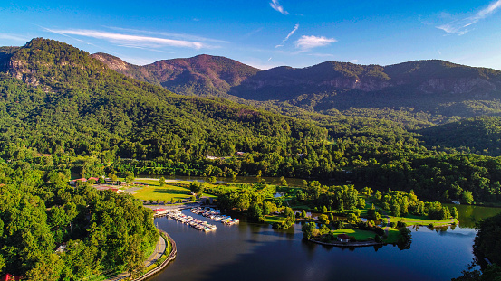 Drone Aerial of Lake Lure in North Carolina NC.