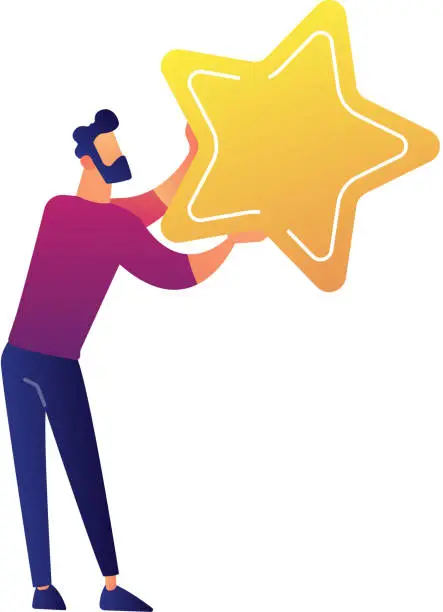 Vector illustration of Businessman holding a big golden star vector illustration