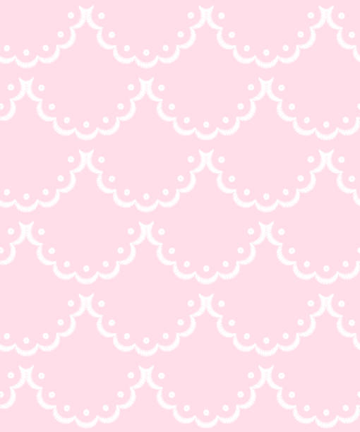 Pink and white scalloped lacy edge embroidery, seamless pattern, vector Pink and white scalloped lacy edge embroidery, seamless pattern, vector background eyelet stock illustrations