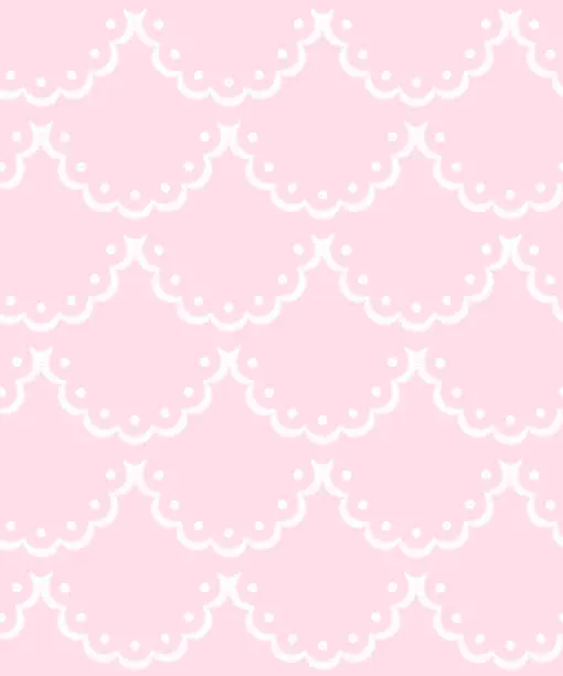 Vector illustration of Pink and white scalloped lacy edge embroidery, seamless pattern, vector