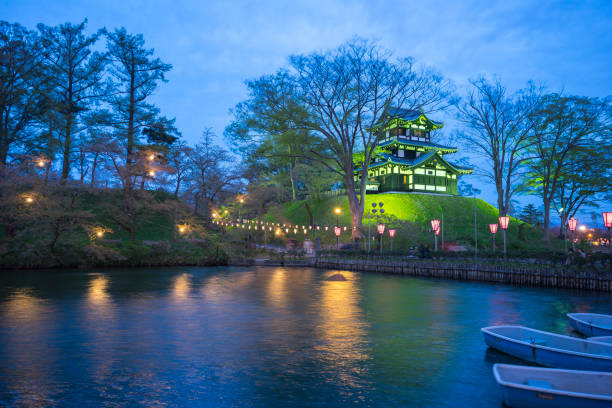 Takada Castle at night in Niigata, Japan.