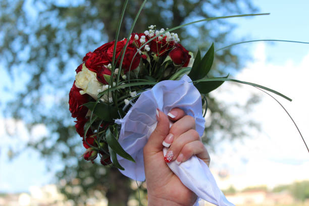 istock Wedding, red flowers bouquet accessories. 1030702180