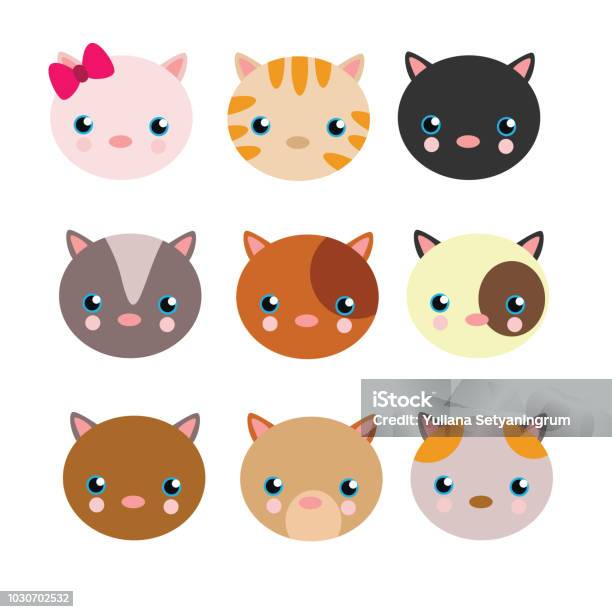 Lucu Dan Lucu Variasi Kucing Atau Kepala Anak Kucing Karakter Kartun