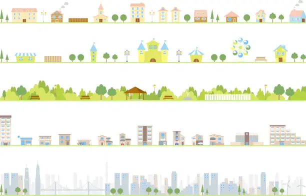 Vector illustration of Illustrations of various kinds of cities