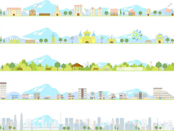 Vector illustration of Illustrations of various kinds of cities