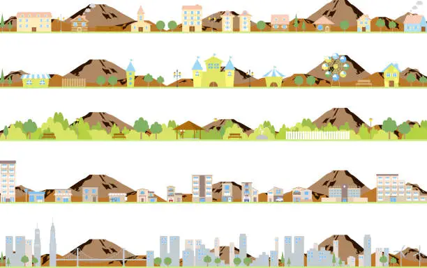 Vector illustration of Illustrations of various kinds of cities