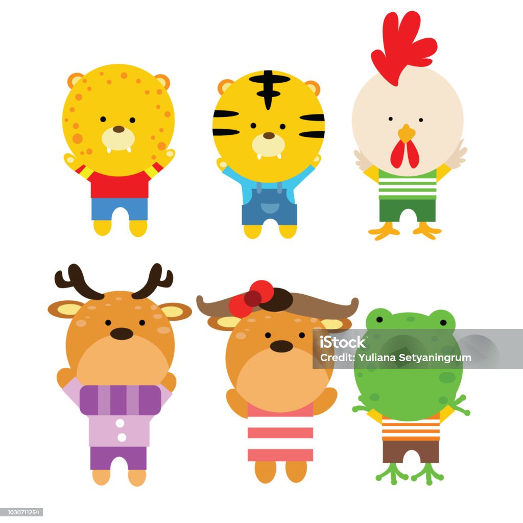 Cute And Adorable Baby Animal Cheetah Tiger Chicken Deer Bison And Frog  Cartoon Character Stock Illustration - Download Image Now - iStock