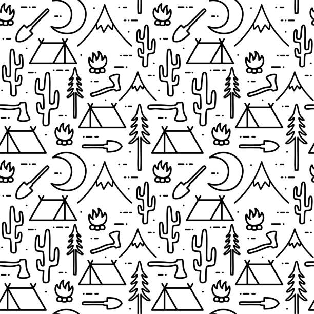 Outdoor camping seamless pattern Camping Seamless Pattern, Advanture  Outdoor activity background, Vector illustration desert camping stock illustrations
