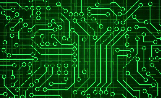 Green circuit board pattern texture. High-tech background in digital computer technology concept. Abstract illustration.
