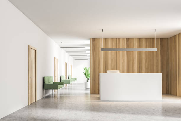 istock White reception counter in wooden office lobby 1030725346