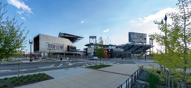 Washington DC, USA - September 3rd, 2018. Exterior of Audi Field,  a soccer-specific stadium in Buzzard Point in Washington, D.C.