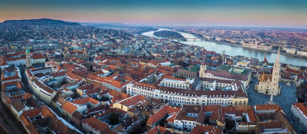istock Budapest, Hungary - Panoramic aerial skyyline view of Budapest. This view includes Matthias Church, Fisherman's Bastion, Parliament of Hungary 1030737412