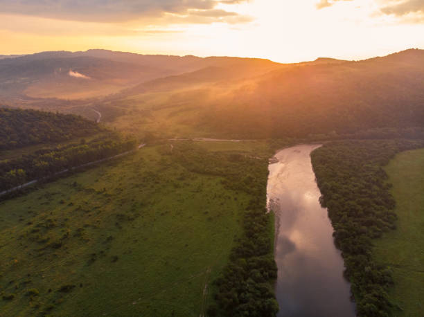 istock aerial view of carpathian mountains on sunset 1030737766