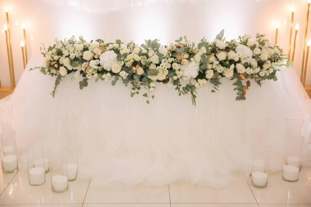 istock Floral decoration on the wedding in restaurant 1030740216