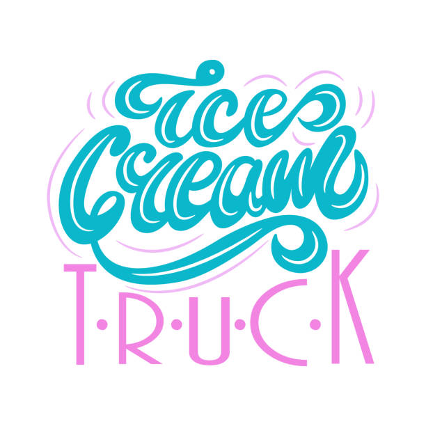 illustrations, cliparts, dessins animés et icônes de lettrage camion de crème glacée. illustration vectorielle. - camionnette de vendeur de glaces