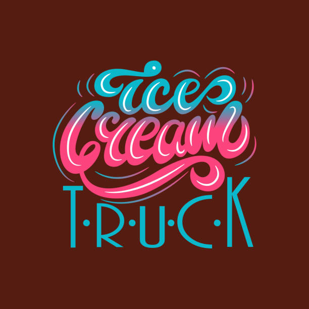 Banner Design with lettering Ice Cream Truck. Vector illustration. Vector illustration with graphic elements and lettering. ice cream van stock illustrations