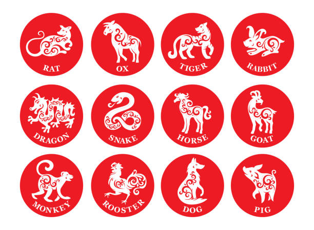 Chinese vector set of zodiac signs vector art illustration