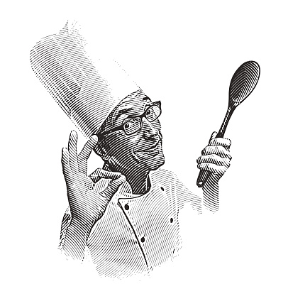 Engraving illustration of a smiling male chef Making OK hand sign