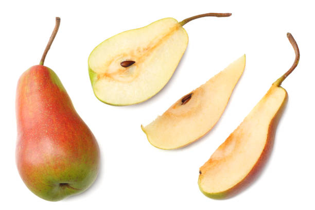 istock pear with slices isolated on white background. top view 1030752466