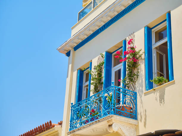 istock Typical blue balcony of a greek house. 1030767090