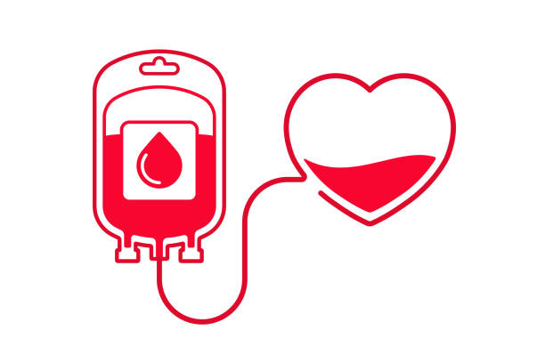 獻血媒介例證。捐血的概念與血袋和心臟。世界獻血者日-6月14日。 - 捐血 插圖 幅插畫檔、美工圖案、卡通及圖標