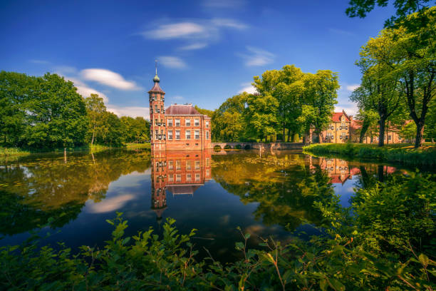 Castle Bouvigne and the surrounding park with reflection in water situated near the Dutch city of Breda in Netherlands. Long exposure.
