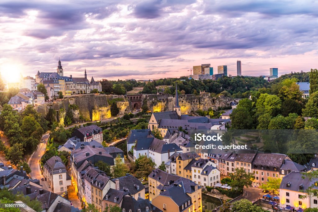 Luxembourg Kirchberg at sunset Luxembourg City - Luxembourg Stock Photo