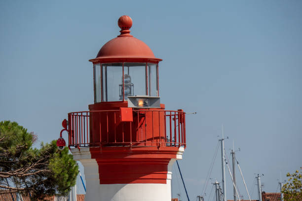 istock close up of white and red lighthouse 1030786854