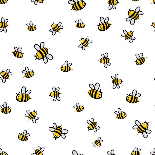 ilustrações de stock, clip art, desenhos animados e ícones de cute seamless bee pattern vector - abelha
