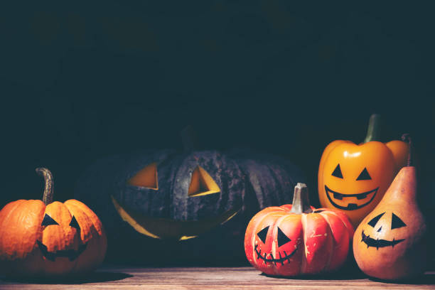 istock Halloween holiday background, Fresh pumpkins, art, craft, Space for text 1030792276