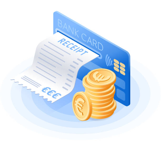ilustraciones, imágenes clip art, dibujos animados e iconos de stock de la tarjeta de crédito, pago en línea, pila de euros. - stack tax paper document