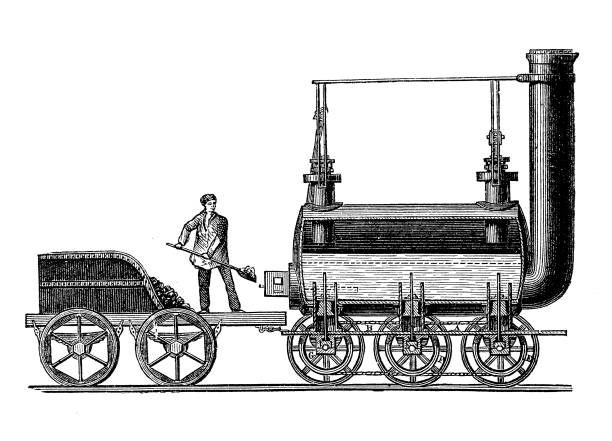 dampflok von george stephenson 1814 - road going steam engine stock-grafiken, -clipart, -cartoons und -symbole