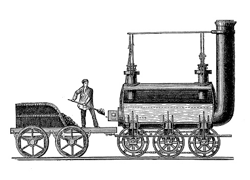 Illustration of a Steam locomotive by George Stephenson, 1814