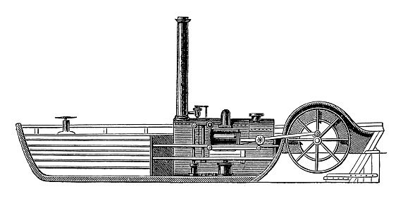 Illustration of a Longitudinal section of the steamboat 'Charlotte Dundas' built by William Symington (1763-1831) a Scottish engineer and inventor