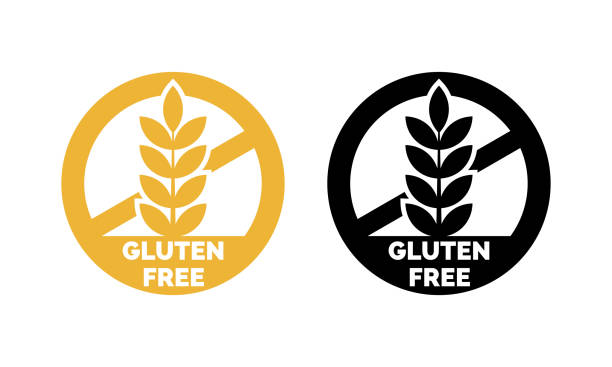 Gluten free label vector icons set. No wheat symbols templates design for gluten free food package or dietetic product nutrition sign vector art illustration