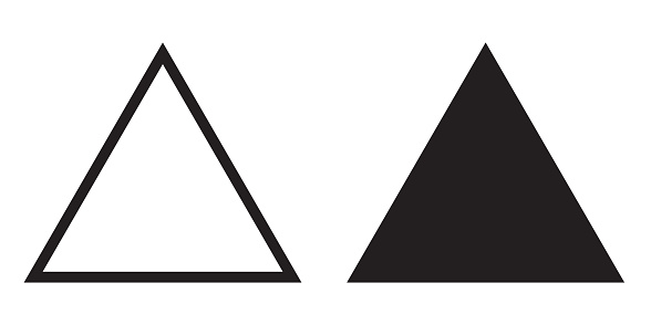 Equilateral triangle icon of vector outline line and silhouette triangle