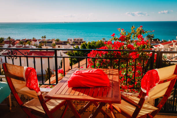 istock Christmas celebration on balcony terrace with sea view 1030802360