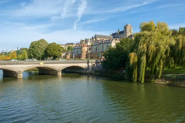 Photo of Buildings of old town Le Mans line the River Sarthe, Le Mans, Sarthe, Loire Valley, France