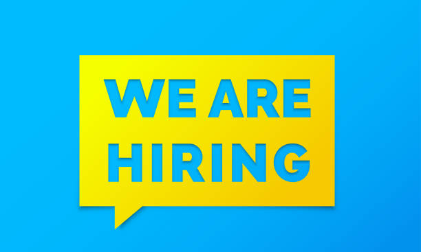 istock We are hiring job employee vacancy announcement message chat banner on yellow blue background. Vector We are hiring poster design template for work recruitment agency 1030804074