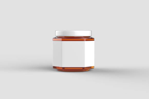 istock Honey in jar mock up isolated on soft gray background with white label. 3D illustration 1030806682