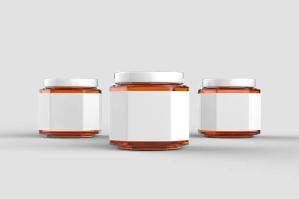 istock Honey in jar mock up isolated on soft gray background with white label. 3D illustration 1030806792