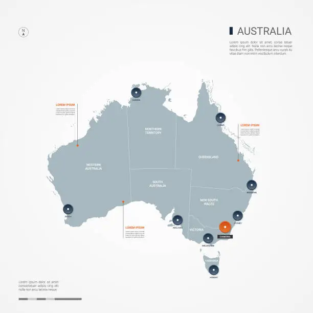 Vector illustration of Australia infographic map vector illustration.