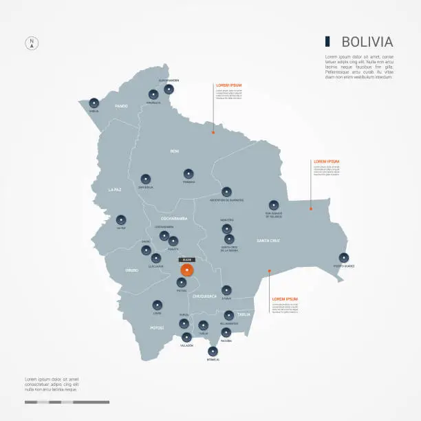 Vector illustration of Bolivia infographic map vector illustration.