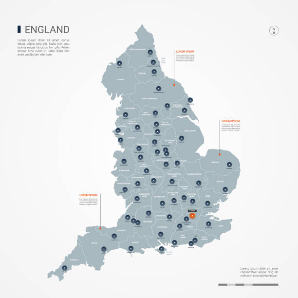 ilustrações, clipart, desenhos animados e ícones de inglaterra mapa infográfico mapa ilustração em vetor. - uk map regions england